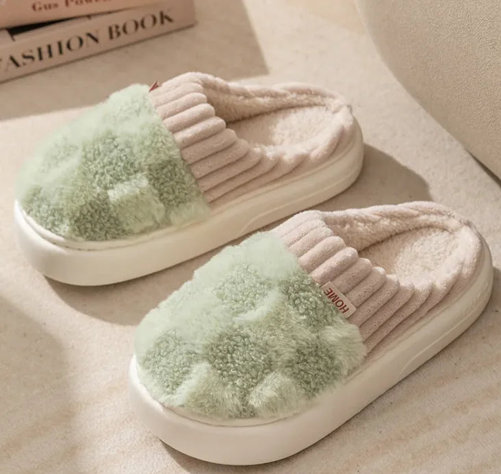 Gemütliche Karierte Plüsch Hausschuhe