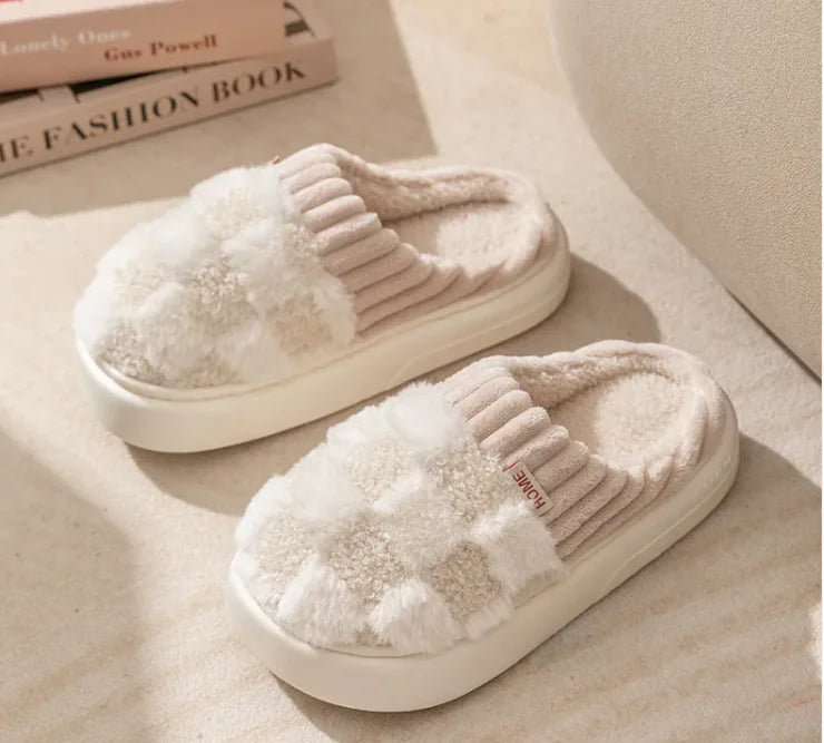 Gemütliche Karierte Plüsch Hausschuhe