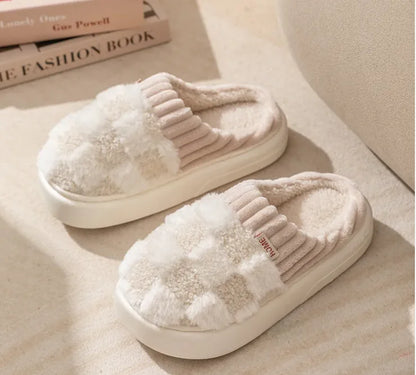 Gemütliche Karierte Plüsch Hausschuhe